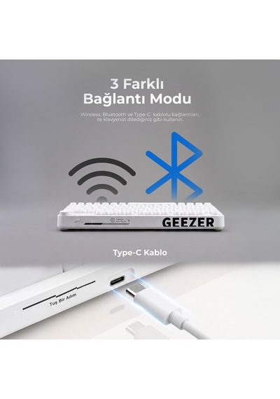 Geezer Crystal Kablolu/kablosuz Bt Wireless Bağlantı Türkçe Q Klavye Beyaz Sk-710ctm