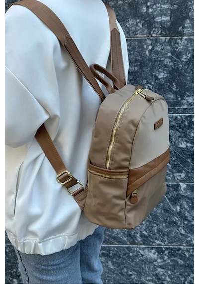 Just Polo Kadın İthal Saten Kumaş Şık Okul Ve Sırt Çantası Shopper Kum
