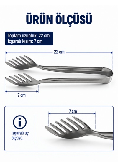 Beylini Paslanmaz Çelik Makarna Maşası 22 Cm Salata Servis Maşası Metal Spagetti Mutfak Maşası