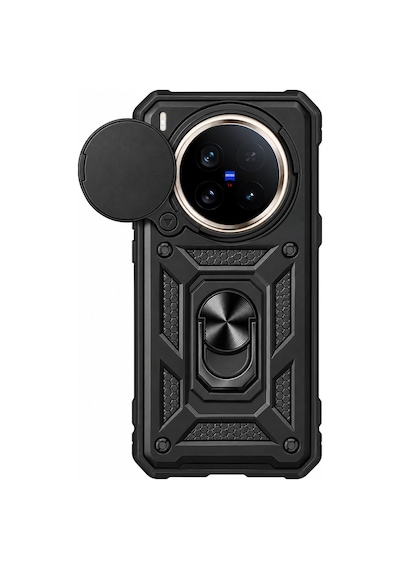 Glide Serisi Sürgülü Kamera Korumalı Ve Yüzük Standlı Vivo X300 Uyumlu Kılıf Siyah