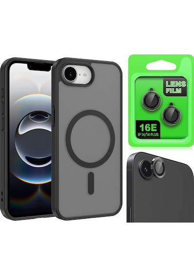 Vendas Apple iPhone Uyumlu  16e Kılıf M-safe Şarj Özellikli Zore Babet Kapak + Kamera Lens Koruyucu Siyah