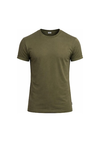 Plus Scorpion T02 Kol Katlama Erkek Slim Fit Basic Tişört Bisiklet Yaka, Düz Kumaş, Yazlık Model Haki