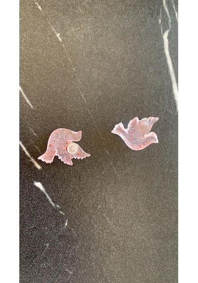 Şeffaf Renkli Pembe Glitter Süsleme Güvercin Şekil Epoksi Küpe Diğer