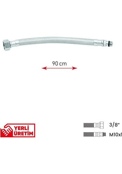 Paslanmaz Çelik Flex Hortum 3/8 - M10x1 Batarya Musluk Bağlantı Hortumu 40 Cm Beyaz Diğer