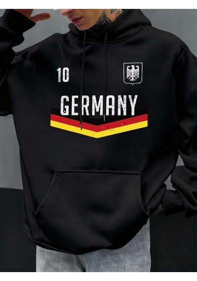 Startmore Startmorealmanya Mektup Baskılar Sonbahar Erkekler Hoody Çok Renkli Cep Kapüşonlular Rahat Polar Hoodi Siyah