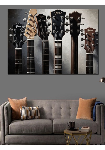 Ahşap Tablo Müzik Enstrümanları Gitarlar Yakın Çekim