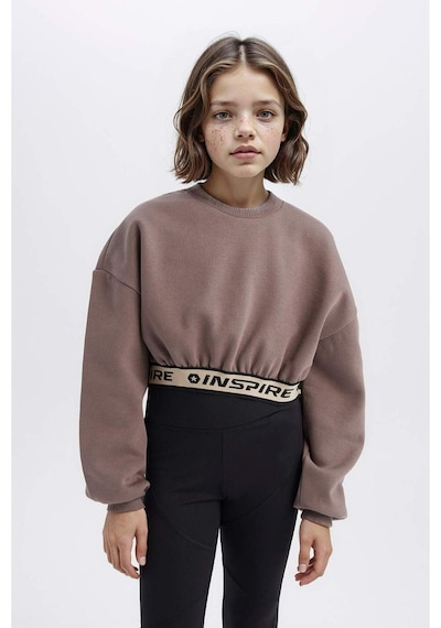 DeFacto Kız Çocuk Crop Bisiklet YakaBaskılı İçi Yumuşak Tüylü Kalın Sweatshirt D6186A824WNBN570