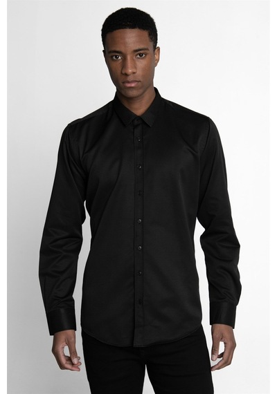 Tudors Modern Slim Fit Pamuklu Kolay Ütü Armürlü Erkek Siyah Gömlek-26634-siyah Siyah Tudors Modern Slim Fit Pamuklu Kolay Ütü Armürlü Erkek Siyah Gömlek-26634-siyah Siyah