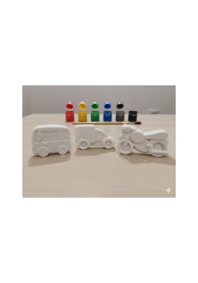 Taş Tozu Boyama Seti- Taşıtlar - 3'lü Rastgele Set + 6 Ana Renk B