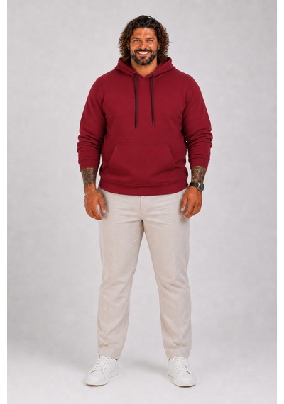 Moc Grande Mocgrande Büyük Beden Erkek Basic Sweat Kapüşonlu 11700 Bordo