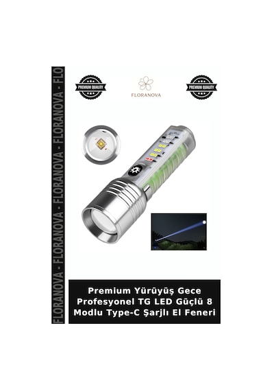 Premium Yürüyüş Gece Profesyonel Tg Led Güçlü 8 Modlu Type-c Şarjlı El Feneri Çok renkli