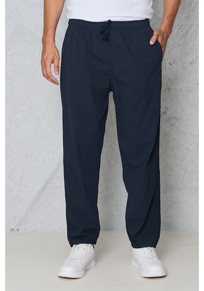 Blayn Jeans Erkek Haki Jogger Pantolon Beli Lastikli Bağcıklı %100 Pamuk Keten Baggy Rahat Günlük Pantolon lacivert