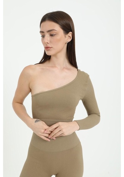 Forever More Tek Omuz Crop Top Vizon-m Altın - Beyaz