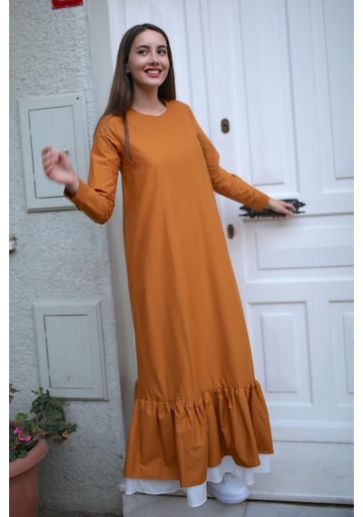 Pastelastore Zeyn Fırfırlı Elbise Hardal