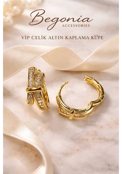 Vip Çelik Altın Kaplama Zirkon Taşlı Kadın Küpe Minimal Figürlü Çivi Halka Küpe Paslanmaz Kararmaz Alerji Yapmaz Şık Zarif Günlük Ve Özel Gün Küpe A33 Altın
