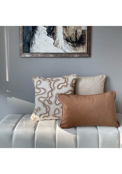 "sable" Kadife Dokulu Düz Kırlent 45x45 - Ekru Ekru