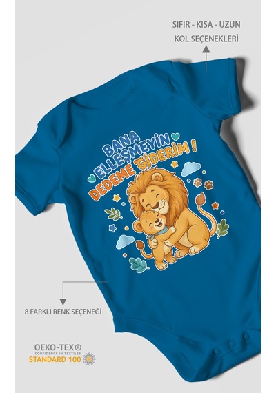 Morivokids Bana Elleşmeyin Dedemle Giderim Kısa Kollu Bebek Body %100 Pamuk Koyu Mavi