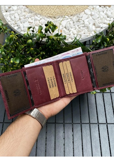 Bayderi Cacna Hakiki Deri Kibar Erkek Cüzdan - Crazy Bordo