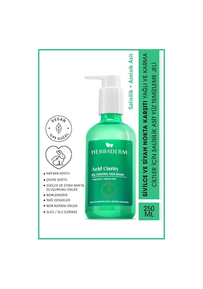 Herbaderm Acid Clarity Sivilce Karşıtı Yağlanmayı Dengeleyici Yüz Temizleme Jeli 250 ML