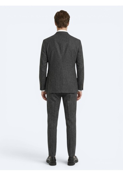 Kip Siyah Desenli Modern Fit Keten Karışımlı Takım Elbise