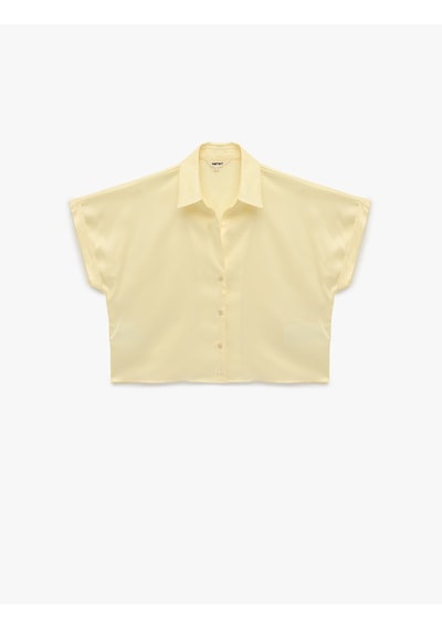 Koton Kısa Kollu Kaçık Yaka Oversize Saten Gömlek Sarı 6sak60056pw Sarı