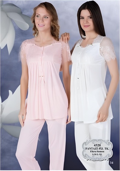 Bone Club Bone 4320 Kısa Kol Pamuk Kadın Lohusa Emzirme Pijama Takımı Somon