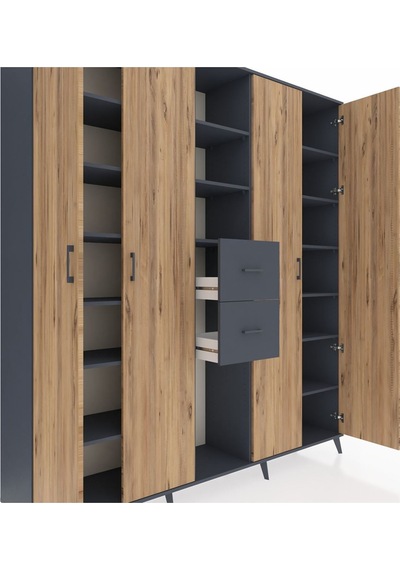 Hyperion Dolap 15 Raflı 2 Çekmeceli 4 Kapaklı 220x44x243 Antrasit-çam/antrasit Atlas Çam/antrasıt Hyperion Dolap 15 Raflı 2 Çekmeceli 4 Kapaklı 220x44x243 Antrasit-çam/antrasit Atlas Çam/antrasıt
