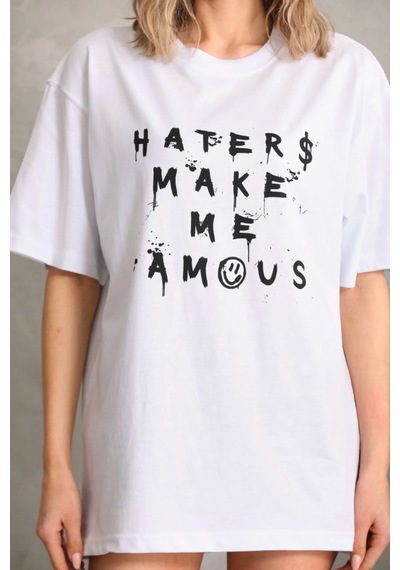 Wear Vexel Kadın Ön Ve Arka Baskılı Oversize Kısa Kol T-shirt - Beyaz Beyaz