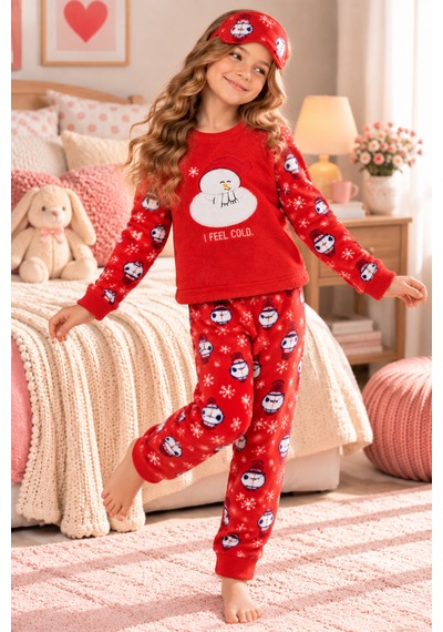 Free Beka Kız Çocuk Yılbaşı Desenli Yumuşak Kalın Kışlık Aplike Nakışlı Polar Pijama Takımı Ve Göz Bandı Sıcak Tutan Kırmızı Free Beka Kız Çocuk Yılbaşı Desenli Yumuşak Kalın Kışlık Aplike Nakışlı Polar Pijama Takımı Ve Göz Bandı Sıcak Tutan Kırmızı