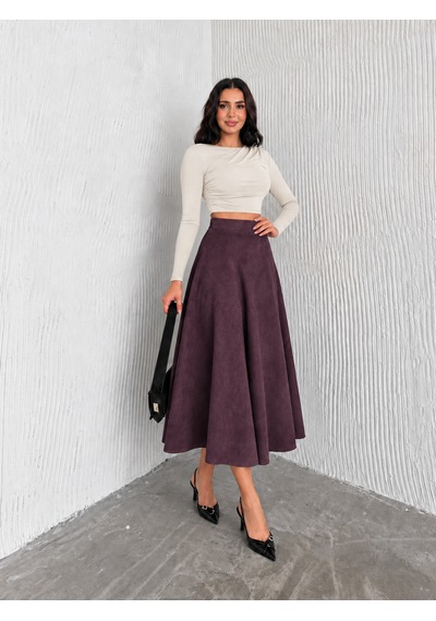 Ozy Fashion Kadın Süet Kloş Etek Mürdüm
