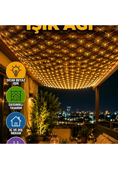 Dekoratif Led File Işık Ağ Tasarımlı Balkon Bahçe Ve Oda Aydınlatma