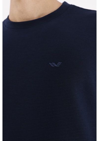 Rowinger Yatay Dokulu Ottoman Yüzey Tonal Logo Detaylı Bisiklet Yaka Standart Kalıp Sweatshirt Navyblue