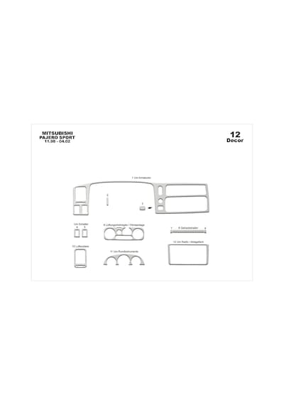 Mitsubishi Pajero Sport Torpido Kaplama 1998-2002 12 Parça Alüminyum