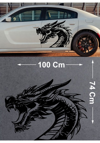 Ejderha Dragon Sticker - Araba Oto Motosiklet Cam Karavan Araç Sticker - 00236 100X74 Cm