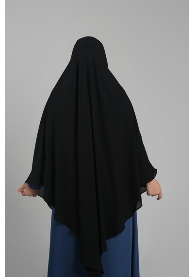 Hürrem Bone Siyah Pratik Hazır Geçmeli Tesettür Eşarp Krep Bağcıklı Sufle Hijab 2313 01 Siyah