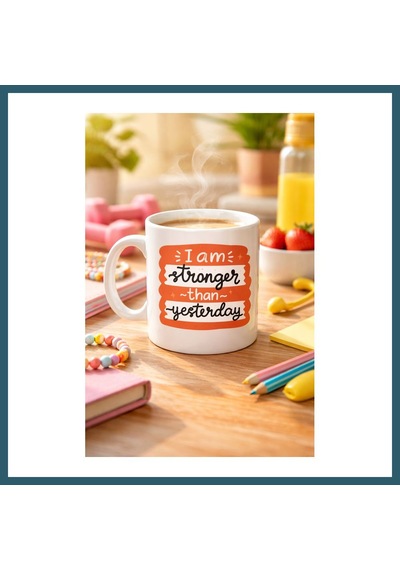 Bezos I Am Stronger Than Yesterday Motivasyon Kupası Model 136 İlham Veren Tasarım, Porselen Kahve & Çay Kupası Günlük Motivasyon Hediyesi Ob Çok Renkli