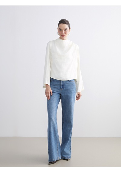 Lcwaıkıkı Classic Beyaz Dik Yaka Oversize Büzgülü Bluz