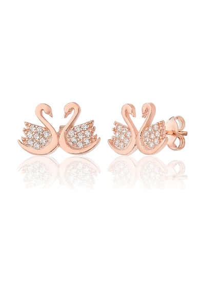 925 ayar Gümüş Zirkon Taşlı Rose Kaplama Kuğu Modeli küpe