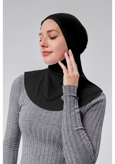 Sonbaharmoda Kadın Pratik Tesettür Sporcu Boyunluklu Hijab Geçmeli Bone Penye Kumaş Siyah