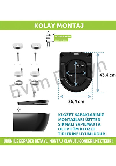 Aqua Bagno ZERO Yavaş Kapanan Klozet kapağı ,Mat Siyah,Duroplast