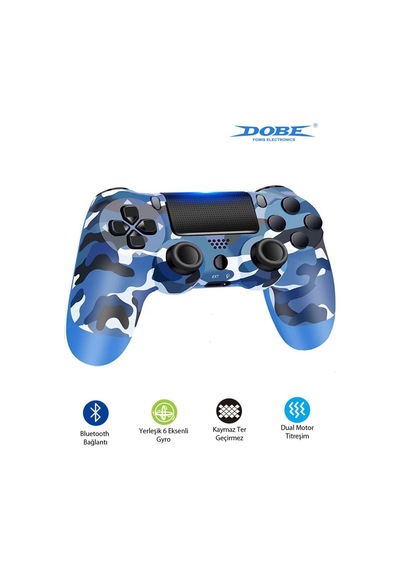 Ps4-pc-android Box-android-Apple Uyumlu iOS Telefon Tablet Titreşimli Bluetooth Oyun Kolu Kamo Mavi