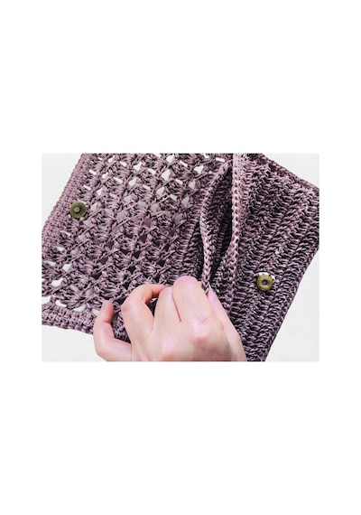 Myzumax El Örmesi Kadın Kağıt İp Portföy Çanta - 2 Bölmeli Mıknatıslı Bilek Askılı Bohem Clutch Mor