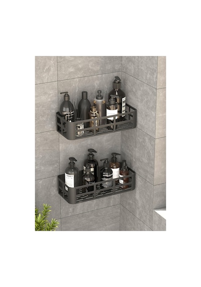 Deyhome Evo 2li Yapışkanlı Duvar Organizer Siyah Banyo Duş Rafı S