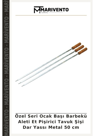 Özel Seri Ocak Başı Barbekü Aleti Et Pişirici Tavuk Şişi Dar Yassı Metal 50 Cm