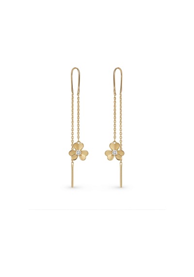 925 Ayar Papatya Silver Tektaş Kalp Sallantılı Yonca Küpe.rose.gold.rodaj Gümüş