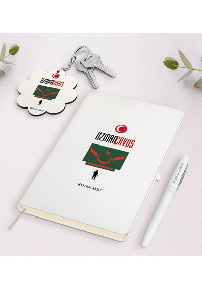 Kişiye Özel Uzman Çavuş Beyaz Defter Kalem Ve Anahtarlık S