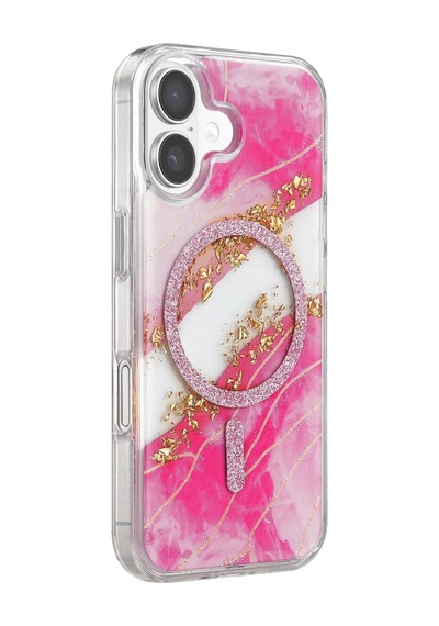 Onegif Apple İphone 17 Lotus Simli Magsafe Kapak - Pembe - Pembe