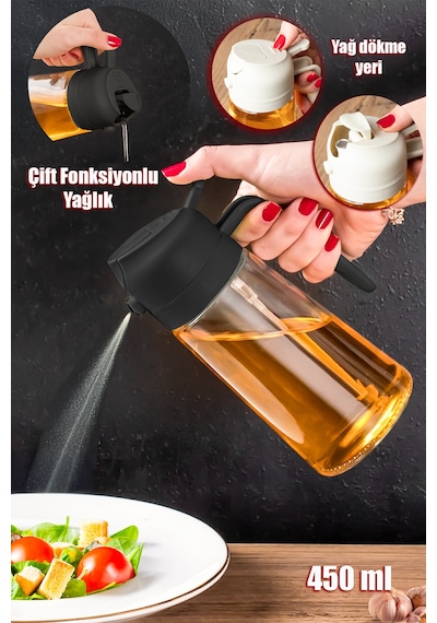 Porsima Alk-3159 Çok Amaçlı Cam Sprey Şişe Yağlık Yağdanlık Siyah