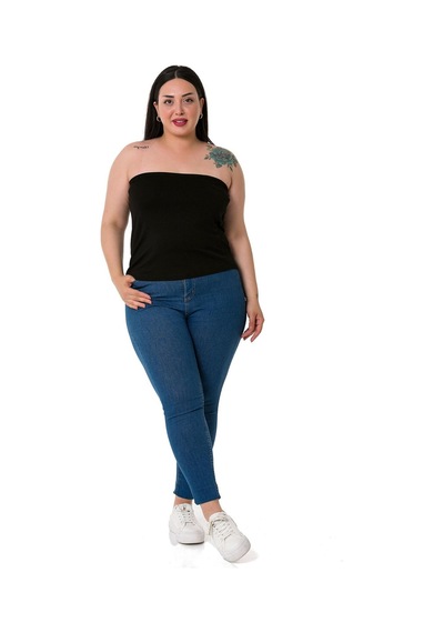 Disentis Büyük Beden Straplez Viskon Siyah Body-siyah Siyah
