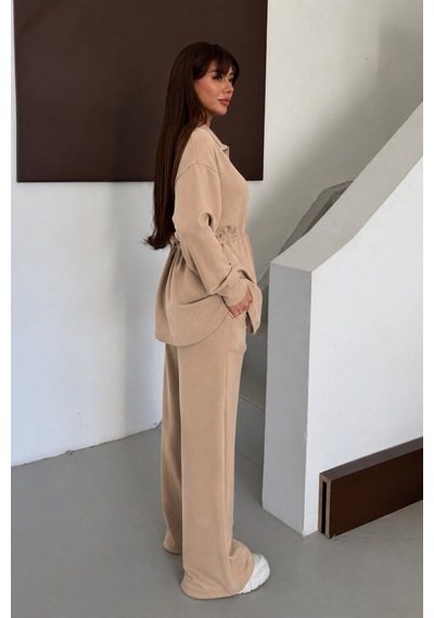 Balenbi Oversize Fermuarlı Beli Bağcıklı Polo Yaka Modal Kadın Takım 1196 - Premium Seri Camel Balenbi Oversize Fermuarlı Beli Bağcıklı Polo Yaka Modal Kadın Takım 1196 - Premium Seri Camel